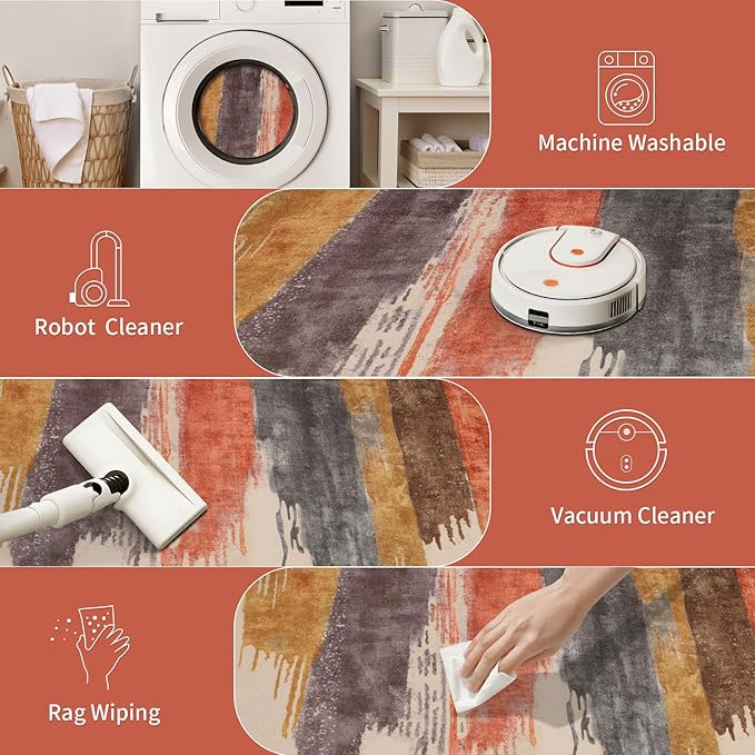 Ciicool Modern Abstract Area Rug 2x3 Washable Small Entryway Rug, Non-Slip Low Pile Throw Rugs, Foldable Kitchen Bathroom Rugs, Red Yellow Grey Floor Carpet for Entrance Bedroom Indoor Doormat