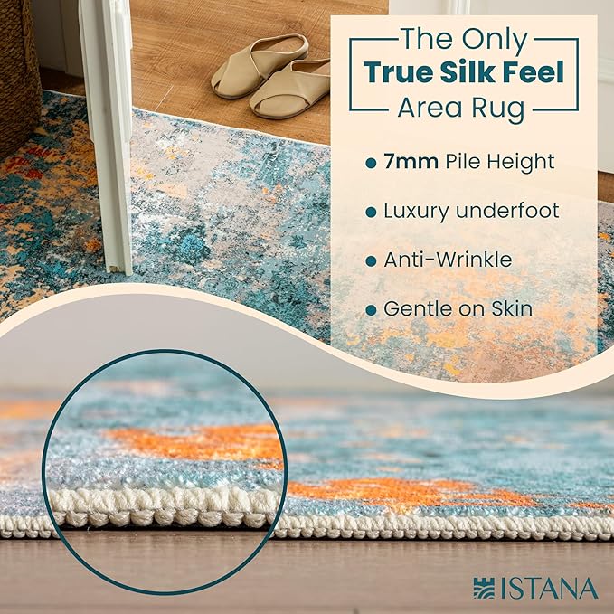 Istana Living Room Rug 10x14 - Multi/Blue 10 x 14 Area Rug - Foldable Machine Washable Area Rugs 10x14 - Stylish 10x14 Area Rugs Boho - Stain Resistant Washable Rug 10x14