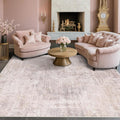 Pink and Grey Living Room Rug 8x10 - Modern Distressed Medallion Area Rug for Dining Room Under Table, Bedroom, Washable Non Slip High Traffic Low Pile Thin Floor Carpet