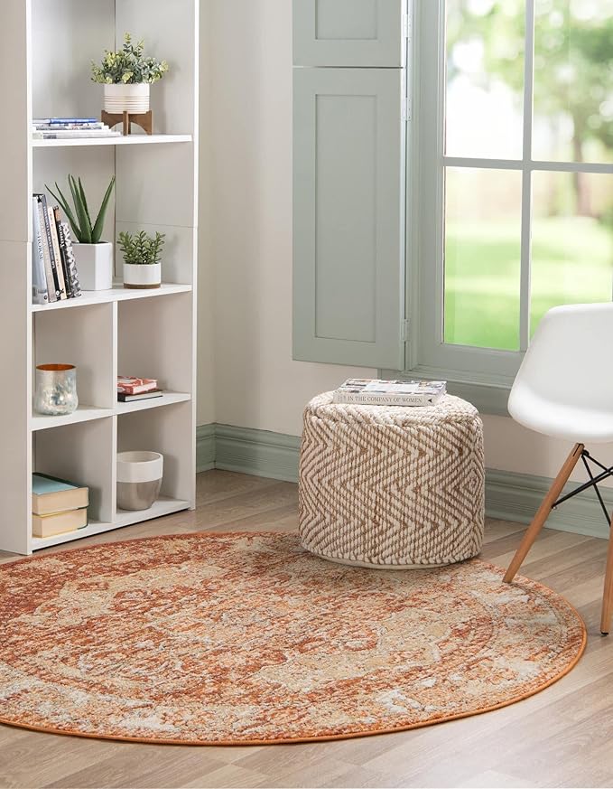 Unique Loom Isabella Collection Area Rug - Adjani (6' 1" Round, Rust Red/ Black)