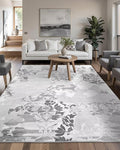 Washable Abstract Rug, 9x12 Classic Grey and White Floral Area Rugs with Non-Slip Rubber Backed for Living Room, Low Pile Modern Throw Carpet Bedroom Dining Room Decor