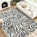 YIHOUSE 8×10 Ft Area Rugs for Living Room: Modern Washable Rug - Abstract Black and Cream White Rug for Bedroom Dining Room Office Playroom Nursery Home Decor - Nonslip Non-Shedding Striped Rugs