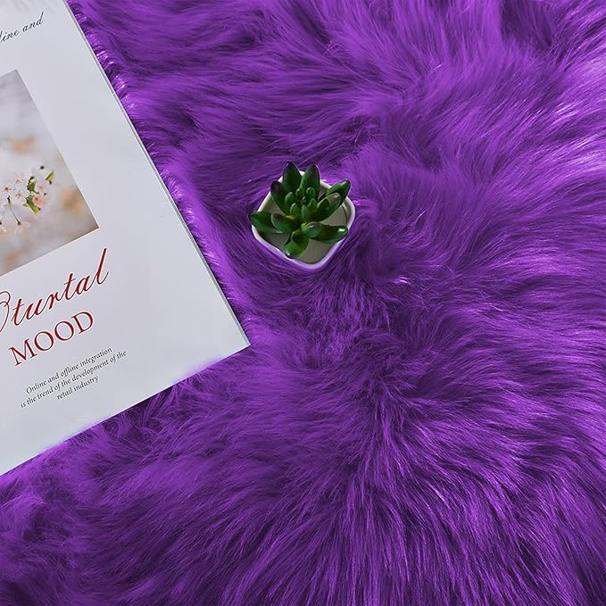 Latepis Small Area Rugs 3x4 Purple Faux Fur Rug Fluffy Carpet Shag Rug for Living Room Washable Furry Rugs for Bedroom Floor Room Rectangle