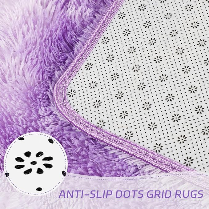 duduta Purple Plush Round Rug 4x4 ft, Tie Dye Fluffy Shag Rugs for Bedroom Classroom Nursery Playroom Dorm Decor, Washable Non Slip