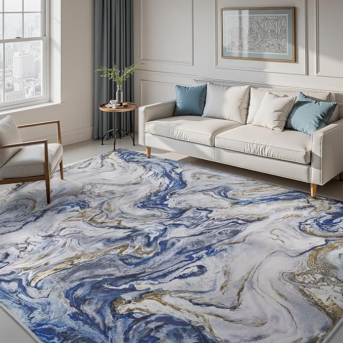 9x12 Area Rugs for Living Room, Modern Abstract Rug for Bedroom, Contemporary Machine Washable Rug, Large Stain Resistant Carpet for Dining Room Playroom Nursery Room, Pet & Kids Friendly
