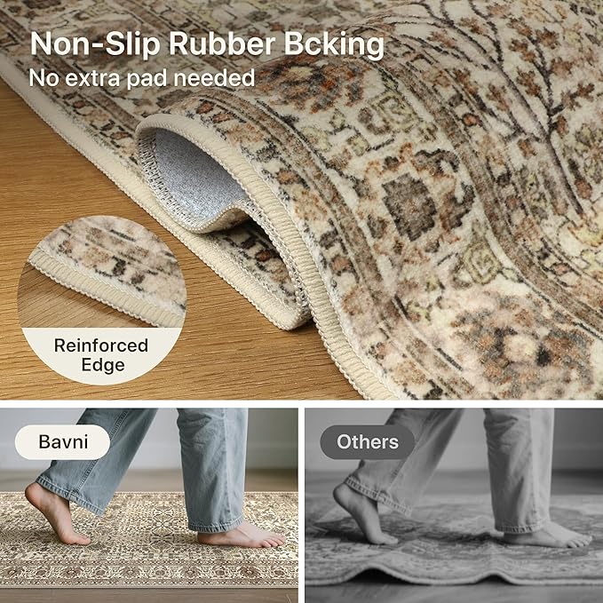 Bavni2'6''x8 Rug Runners for Hallways, Washable Runner Rug Non Slip,Vintage Floral Print Style Rugs for Bedroom-Lightweight Low Pile Carpet for Hallways Bathroom, Dark Espresso