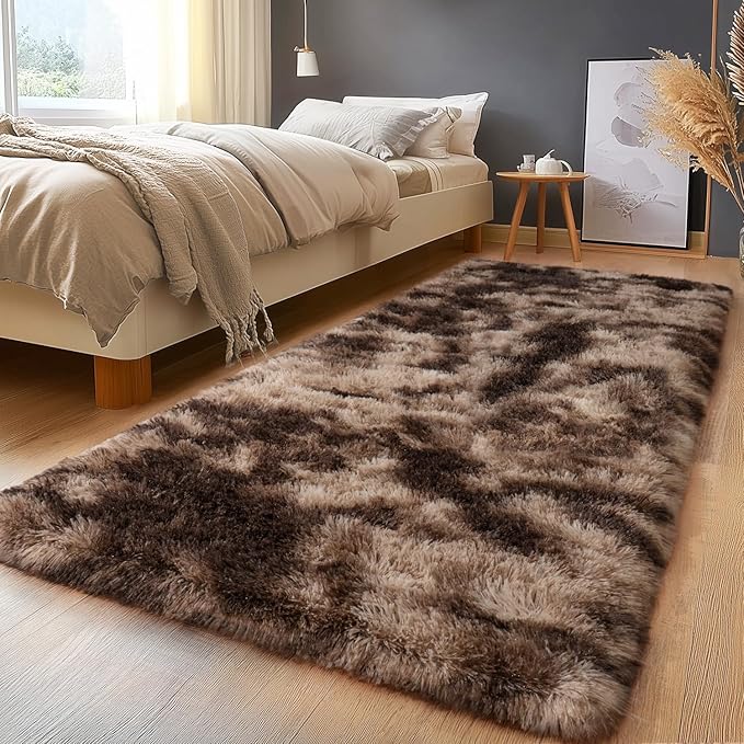 Fluffy Area Rugs for Living Room, Soft Shaggy Carpets for Living Room, Upgrade Anti-Slip Fuzzy Rugs for Kids' Room, Perfect Decor for Modern Home Tie Dye Coffee 2x6Feet