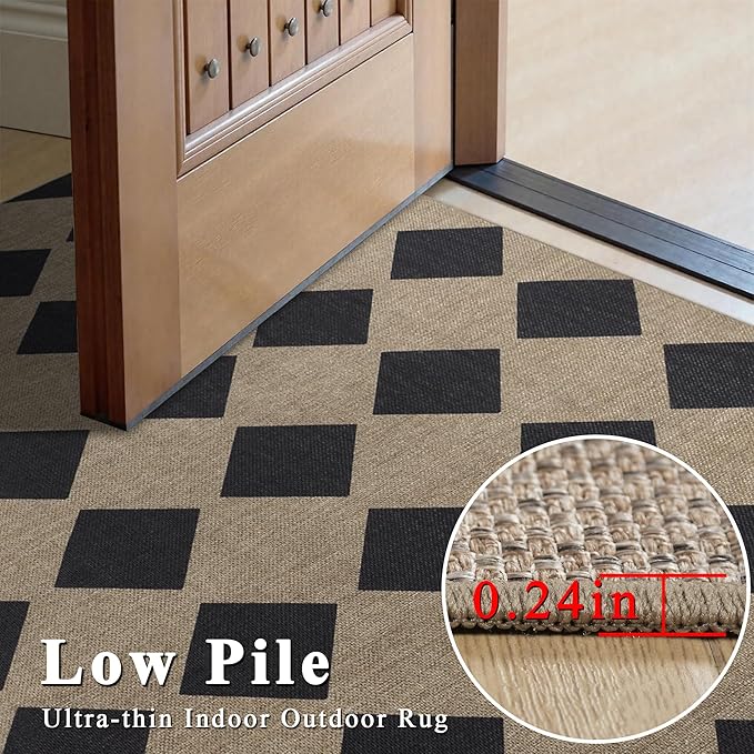 Checkered Easy Jute Entryway Rug 2x3 Indoor Outdoor Front Door Mat Washable Non Slip Farmhouse Neutral Low Pile Small Rug for Entryway Proch Kitchen