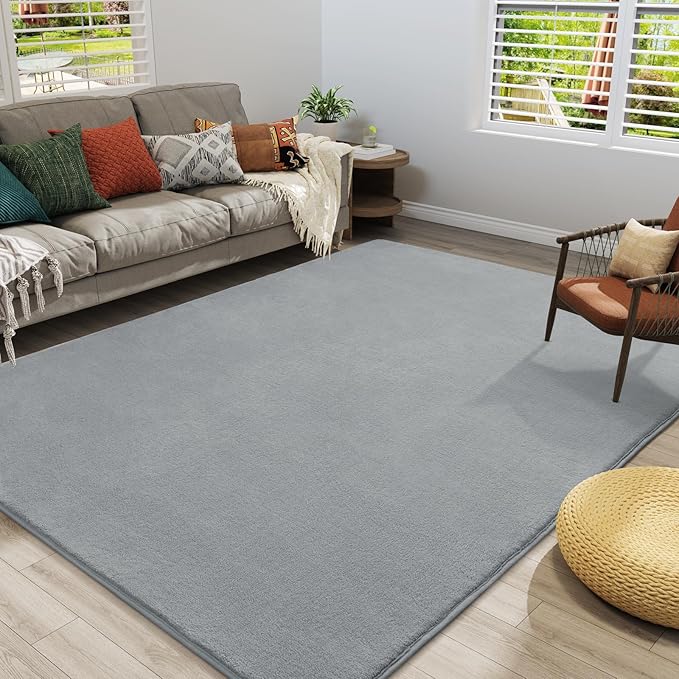 Amearea Large Modern Area Rugs for Bedroom Living Room, 5x8 Feet Grey Thickened Memory Foam Rug, Fluffy Indoor Washable Rugs Non Slip Minimalist Carpet for Boys Girls Dorm Nursery Room Decor