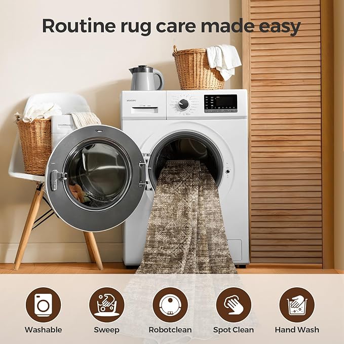 WITSHOCK 6x9 Area Rugs for Living Room: Machine Washable Non Slip Modern Abstract Carpet - Low Pile Print Rug for Bedroom Dining Room - Stain Resistant for Household - Pet Owners (Earthy Brown)