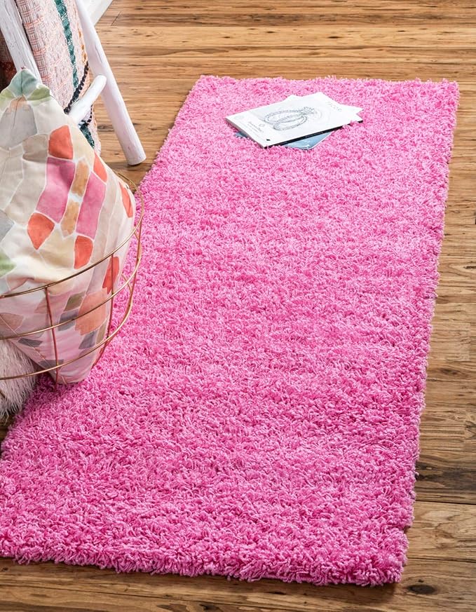 Unique Loom Solid Shag Collection Area Rug (2' 7" x 10' Runner, Taffy Pink)