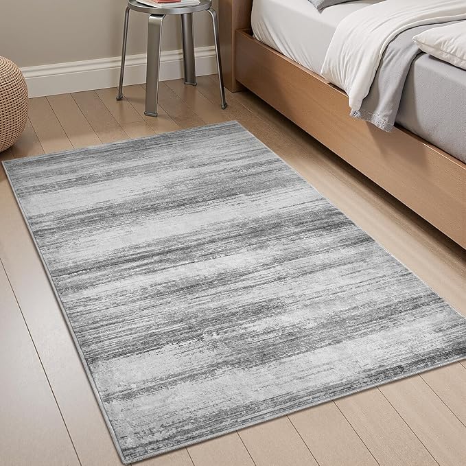 PADOOR Modern Abstract Area Rug - 3x5 Washable Rugs Non-Slip Small Carpet, Ultra Soft Low Pile Floor Rugs for Entrance Front Door Bedroom Bedside Laundry Room Black