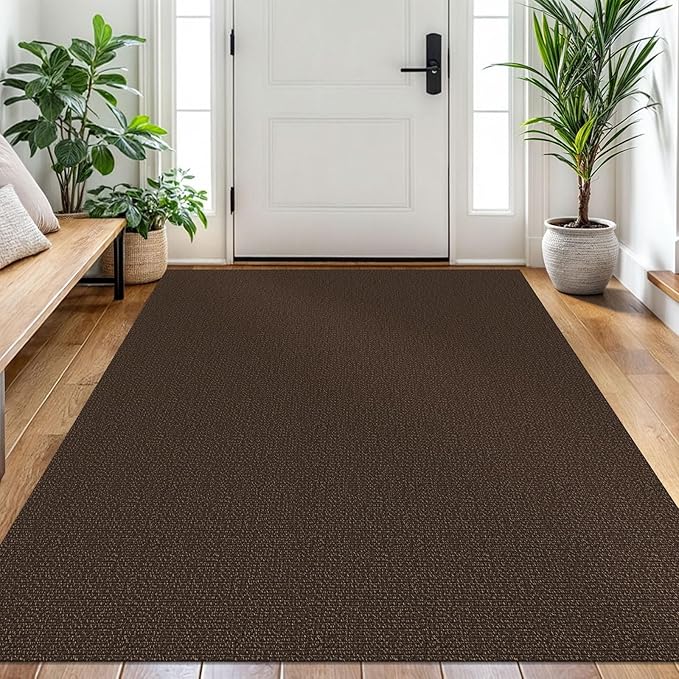 EARTHALL Washable Area Rug 4x6 Ft Non Slip Rugs for Entryway Braided Rubber Backed Bedroom Carpet Cotton Entry Rug Woven Floor Carpets for Bedroom Dining Room Living Room, Brown/Coffee