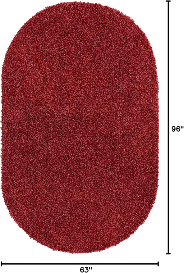 Unique Loom Davos Shag Collection Area Rug - Solid (5' 3" x 8' Oval, Poppy)