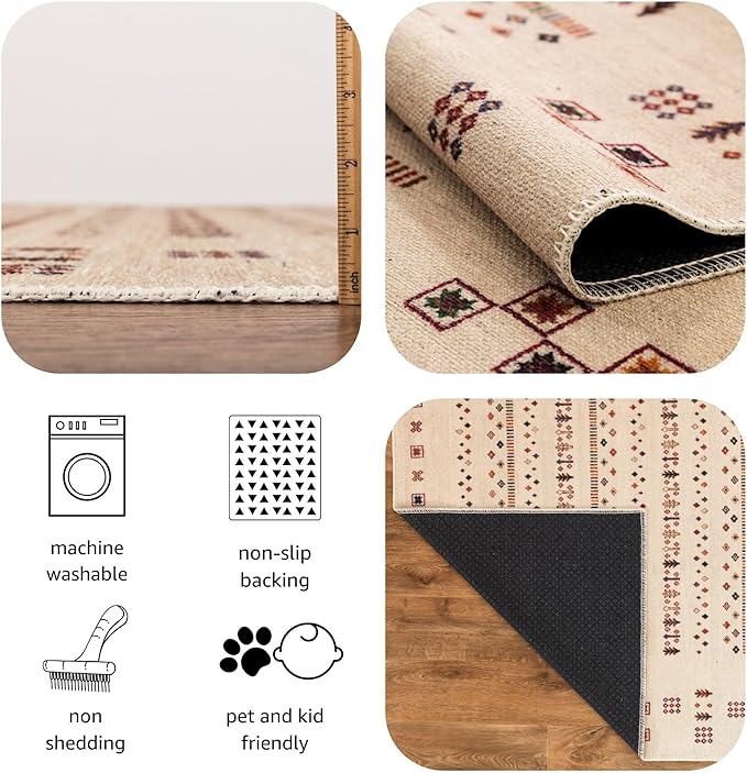 Keen Home Design 8x10 Rug - Machine Washable Area Rug with Non-Slip Backing, Ideal for Living Room, Dining Room, Bedroom - Vintage, Easy Clean, Durable, Low Pile - (8' x 10')