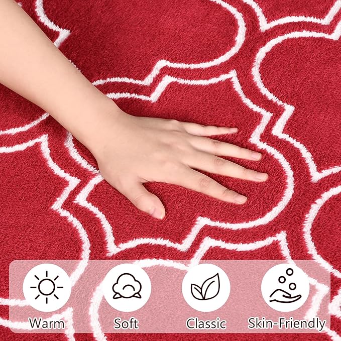 Amearea Fluffy Indoor Trellis Rug, Soft Moroccan Home Rugs for Bedroom, Shag Modern Area Rug for Living Room Kids Room Nursery, Easy Clean, Home Decor Low Pile Carpet, Wine Red 4x6 Feet