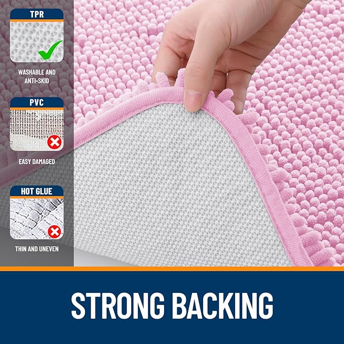 OLANLY Bathroom Rugs 59x24, Extra Soft Absorbent Chenille Bath Rugs, Rubber Backing Quick Dry, Machine Washable Bath Mats for Bathroom Floor, Tub and Shower, Home Decor Accessories, Pink