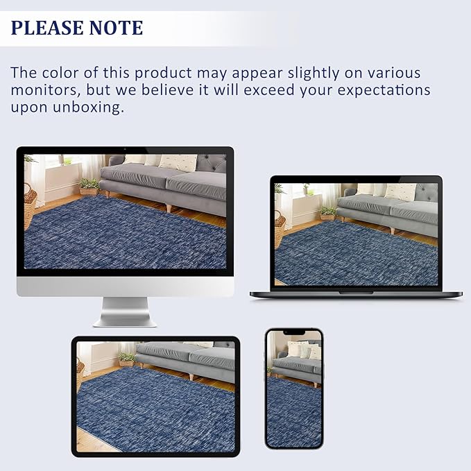 RUGSREAL Solid Runner Rug 2x6 Modern Hallway Runner Mat Machine Washable Ktichen Rug 2x6 Long Hallway Modern Indoor Throw Carpet for Bedside Living Room Bedroom Laundry, 2' x 6' Blue