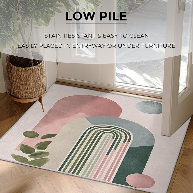 Mid Century Modern Rugs for Home Decor, 6x9 ft, Boho Abstract Geometry Area Rugs for Living Room, Soft Non Slip Washable Minimalist Arched Carpet Bedroom Decorations Dt-Ghf-19