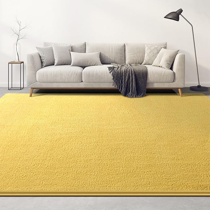 Large Area Rugs for Living Room Bedroom, 4x6 Feet Yellow Rug, Minimalist Modern Shag Rug, Soft Thick Comfy Memory Foam Indoor Carpet, Non-Slip Washable Rug for Boys Girls Dorm Nursery Room Home Decor