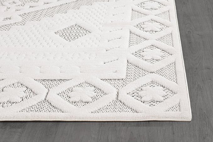 Modern Micro Loop Indoor Area Rugs for Living Room Bedroom Kitchen Geometric Trellis White 6x9 Luxury Durable Low and High Pile Non-Shedding Stain Resistant Soft Area Carpet 6 x 9