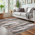 Modern Abstract 4x6 Living Room Washable Rug Non-Slip Soft Bedroom Area Rug Dark Light Brown White Thin Print Faux Wool Floor Carpet Throw Rugs for Nursery Playroom Dining Room Indoor Office