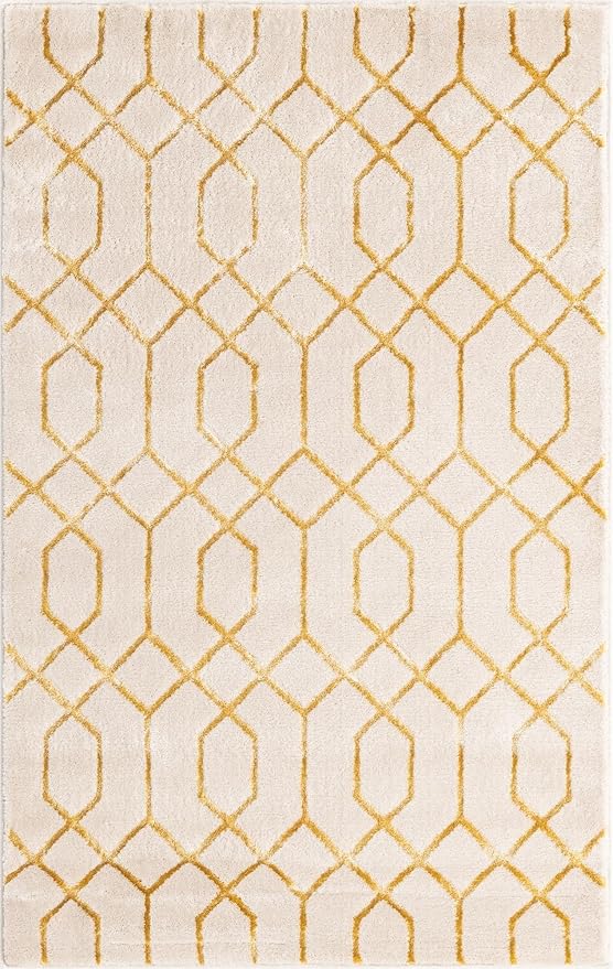 Marilyn Monroe Glam Collection Area Rug - Trellis (3' 3" x 5' 3" Rectangle, White Gold/ Gold)