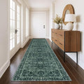 KOZYFLY Runners for Hallways 3x12 Ft Extra Long Washable Faux Wool Thin Hallway Rug Boho Runner Carpet Printed Entryway Rug for Bedroom Stairs Kitchen Living Room Hall, Dark Green
