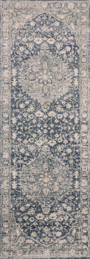 Loloi Teagan Collection TEA-01 Denim/Mist 2'-8" x 10'-6" Runner Rug, Large, Soft Neutral Rug, High-Traffic for Living Room, Bedroom, Home Office, Dining Area