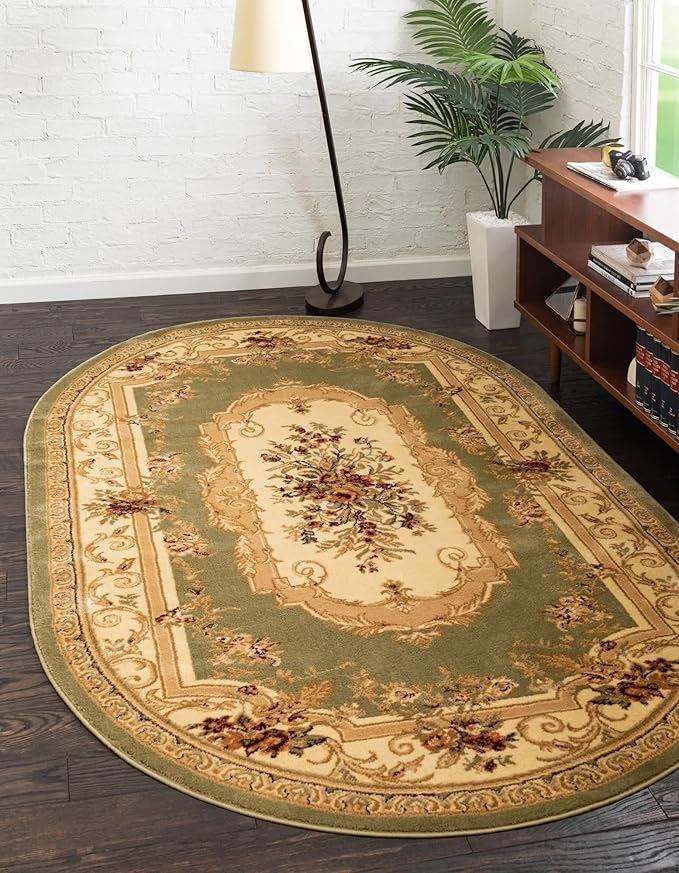 Unique Loom Versailles Collection Traditional Classic Floral Motif Area Rug (5' 0 x 8' 0 Oval, Green/Ivory)