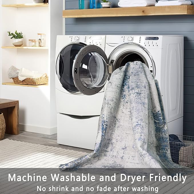 vivorug Runner Rug 2'x8' Machine Washable Non-Slip Runners for Hallways Kitchen Entryway Laundry Room Modern Abstract Carpet Hallway Runner Grey/Navy