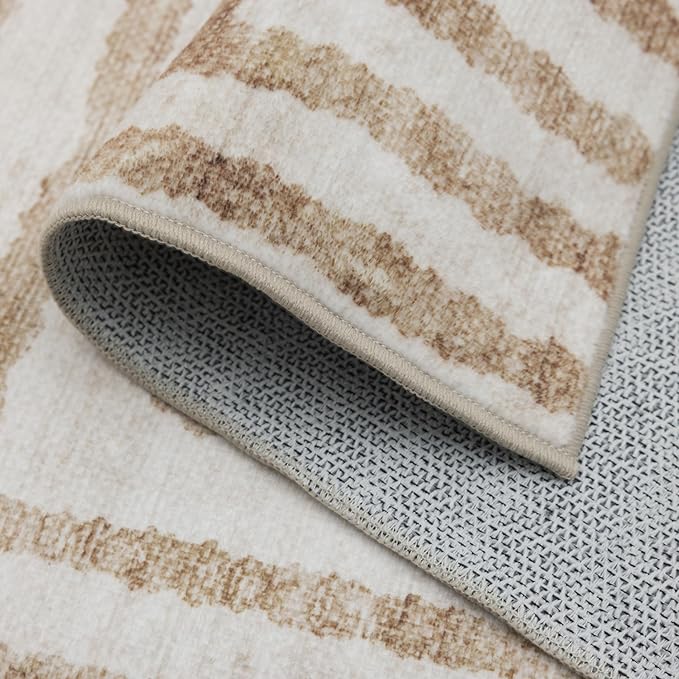 ReaLife Rugs Machine Washable Area Rug Runner - Living Room Bedroom Bathroom Kitchen Entryway Office - Non-Slip Baking Low Pile Stain Resistant Premium - Modern Geometric - Finn - Beige 2'6" x 6'
