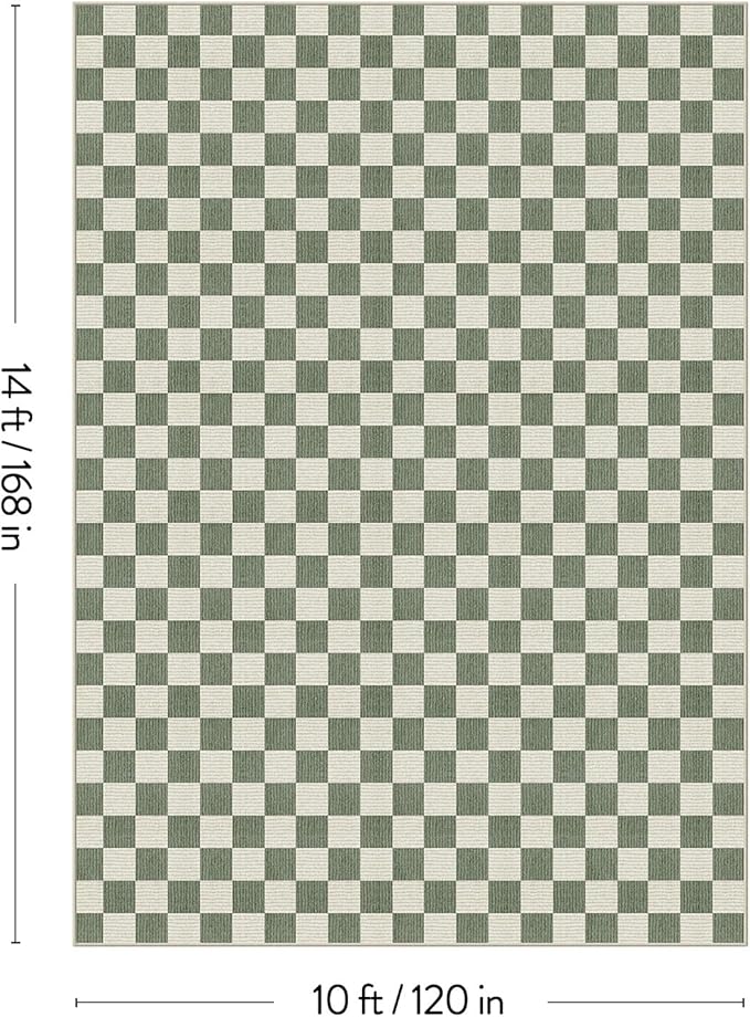 LIVEBOX 10x14 Area Rugs for Living Room, Checkered Non-Slip Washable Rugs, Farmhouse Neutral Classic Geometric Pattern Large Boys Area Rug for Bedroom, Carpet for Dining Room Office (Green,10'x14')