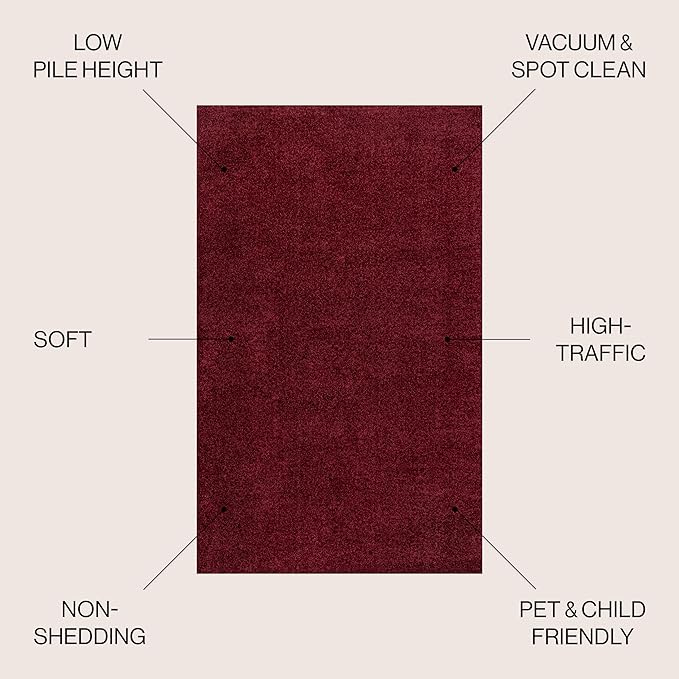 JONATHAN Y Haze Solid Low-Pile Dark Red Indoor Area Rug 6x9, Coastal,Bohemian,Minimalist,Classic, Easy-Cleaning for Living Room,Bedroom,Kitchen,Pet Friendly,Non-Shedding (SEU100Q-6)