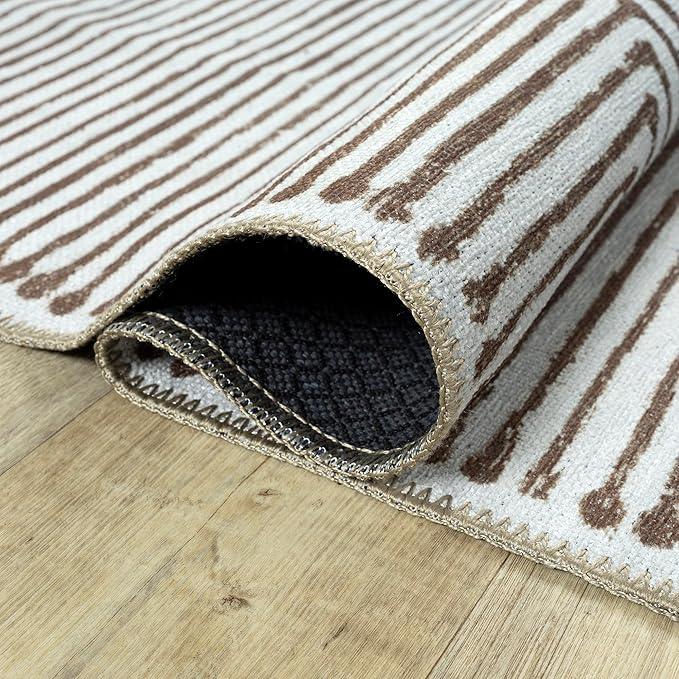 Bloom Rugs Washable Non-Slip 12 ft Runner - Brown Striped Runner for Entryway, Hallway, Bathroom, and Kitchen - Exact Size: 2.5' x 12'