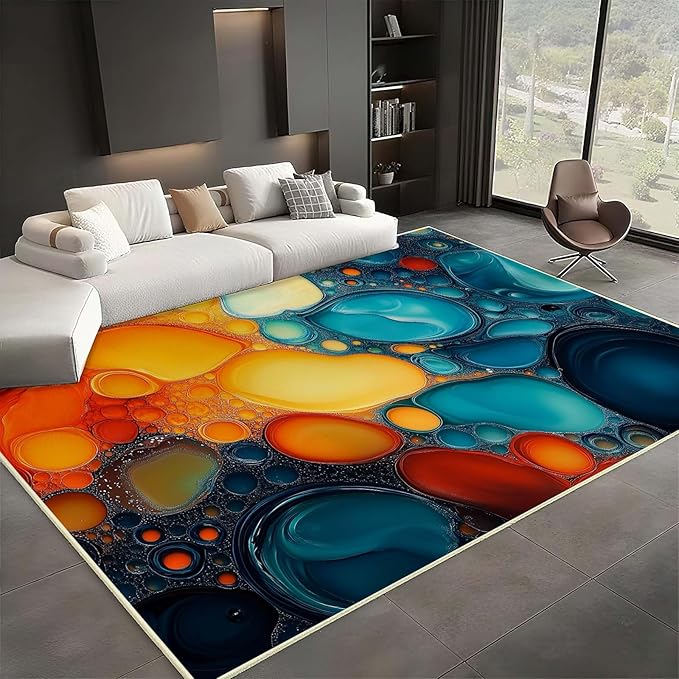 Modern Abstract Area Rug, Fluid Art Abstract Area Rug, Modern Colorful Bubbles Rugs, Geometric Rugs, Washable Non Slip Soft Alcohol Ink Carpet for Living Room (8' x 12'(Rectangular))
