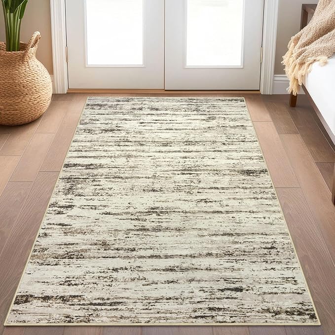 Modern Abstract Small Area Rug Indoor 3x5 Washable Rug Non-Slip Soft Entryway Rug Beige Kitchen Mats Thin Print Faux Wool Floor Carpet Throw Rugs for Entrance Bedroom Office Home Decor