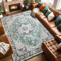 Large Area Rugs 6x9 , Washable Vintage Rugs -Low Pile, Soft Plush Rugs for Bedroom, Kitchen, Dining Room, Stain Resistance, Non Shedding & Kid & Pet Friendly, Green
