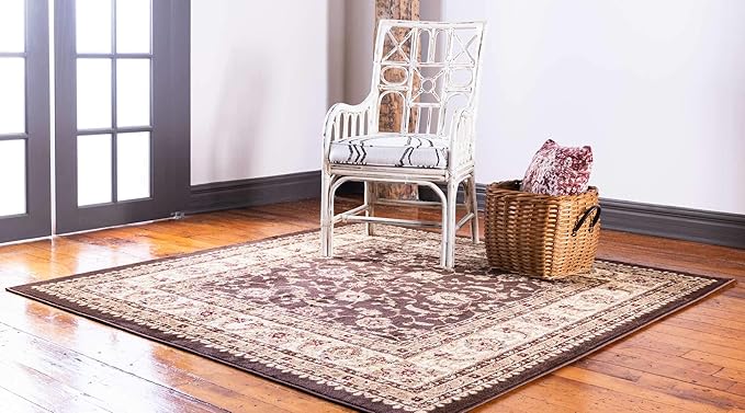 Unique Loom Voyage Collection Traditional Oriental Classic Intricate Design Area Rug (4' 0 x 4' 0 Square, Brown/Ivory)
