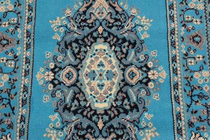 Unique Loom Reza Collection Traditional Persian Style Area Rug, 3 ft x 16 ft 5 in, Turquoise/Ivory