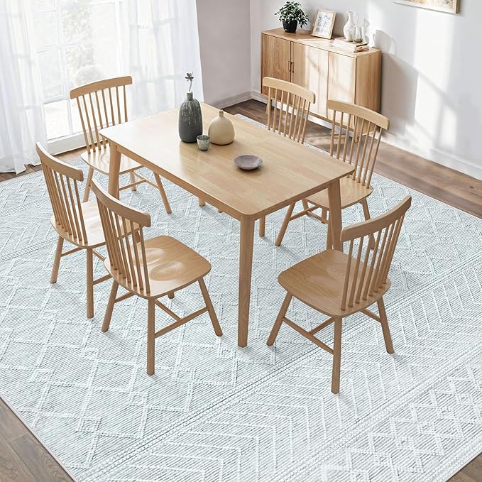 9x12 Area Rug Living Room: Washable Boho Geometric Moroccan Rug Neutral Modern Farmhouse Indoor Soft Non Slip Ultra Thin Large Printed Pattern Carpet for Bedroom Home Office (Grey, 9'x12')