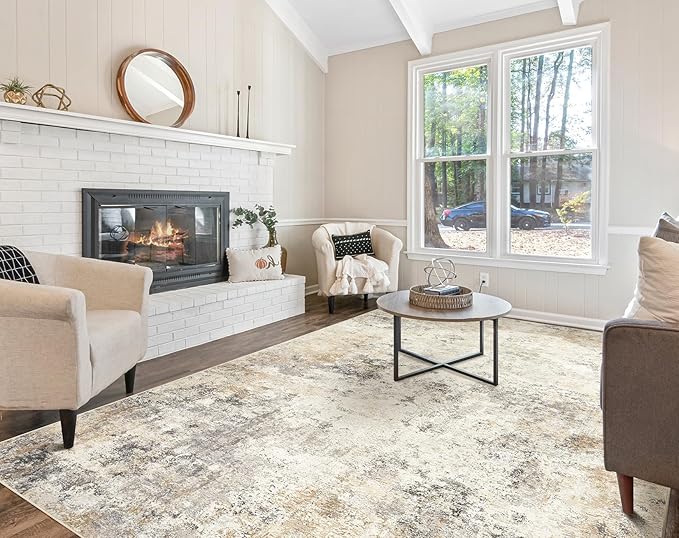 7x10 Area Rug Living Room Rugs - Washable Neutral Modern Abstract Soft Thin Large Rug Indoor Floor No Slip Rug Carpet for Bedroom Under Dining Table Home Office Decor - Golden Grey