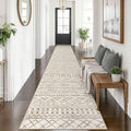 KUTA Boho Runners for Hallways 2.6x14 ft Moroccan Beige Washable Long Hall Carpet Non-Slip Vintage Soft Distressed Geometric Kitchen Runner Rug for Bedroom Laundry Living Room