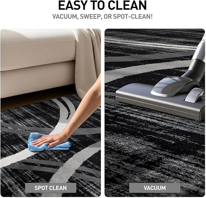 Rugshop Modern Wavy Circles Design Area Rug, Fade-Resistant Carpet for Entryway, Home Office, or Bedroom, Black, 3'3" x 5'