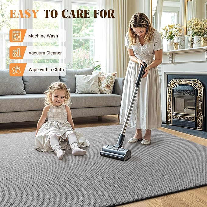 Shilucheng Wool Rug 8x10 Non-Slip, Blend 80% Wool and 20% Cotton Rugs for Living Room, Bedroom, Dinning Room, Soft Durable Cotton Backing Modern Area Rug (Gray)