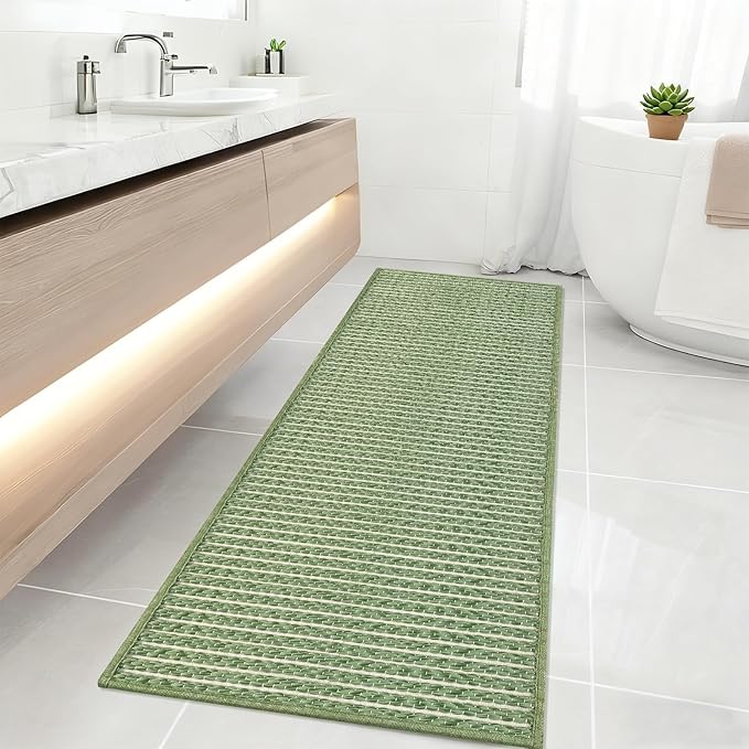 Sage Green Runners for Kitchen 24"x60" Non Slip Braided Long Bathroom Runner,Washable Boho Kitchen Mats for Floor,Luxury Hallway Runner Rug,Floor Carpet for Indoor,Backdoor Living Room