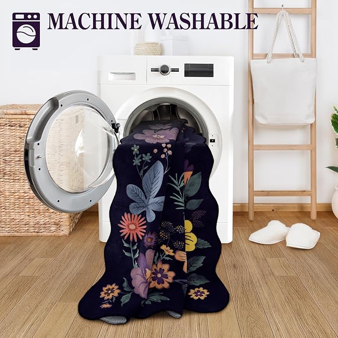 Lahome Floral Kitchen Runner, 2X6 Washable Runner Rug Non-Slip, Ultra-Thin Soft Hallway Rug Stain Resistant Boho Low-Pile Carpet for ‎Laundry Bathroom Bedroom(2x6ft,Purple)