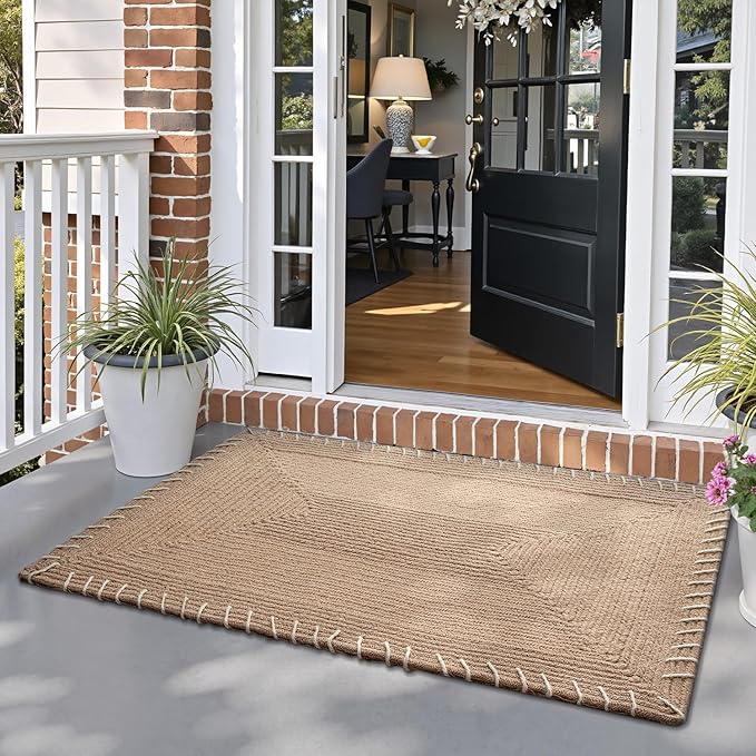 LUMI Handwoven Jute Door Mat, Non-Slip Durable Entryway Mat with Anti-Slip Mat for Hard Floor, Front Door Mats for Home Entrance, Patio, 32"x48", Knit Jute
