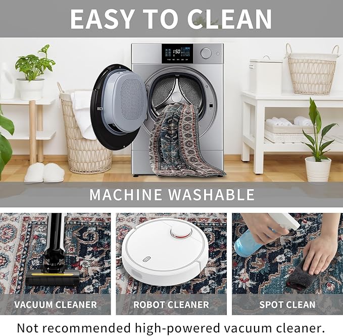 Easy-Going Area Rug 4x6 Medallion Distressed Washable Rugs for Living Room Non-Slip Bedroom Rug Low Pile Lightweight Vintage Retro Throw Rug for Dining Room Kitchen Home Office Carpet, Teal Brick