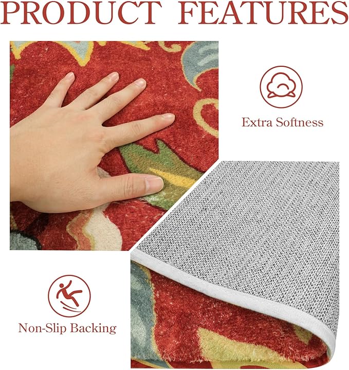 Lahome Floral 4x6 Red Area Rugs, Washable Throw Soft Rug for Bedroom Non-Slip, Paisley Print Fall Carpet for Christmas Living Room Dinning Room Entryway Kitchen Office (4'x6', Red)